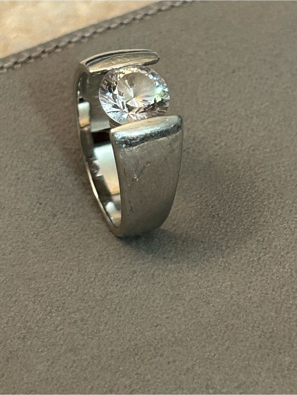 Silver-Tone Solitaire Ring with CZ Stone